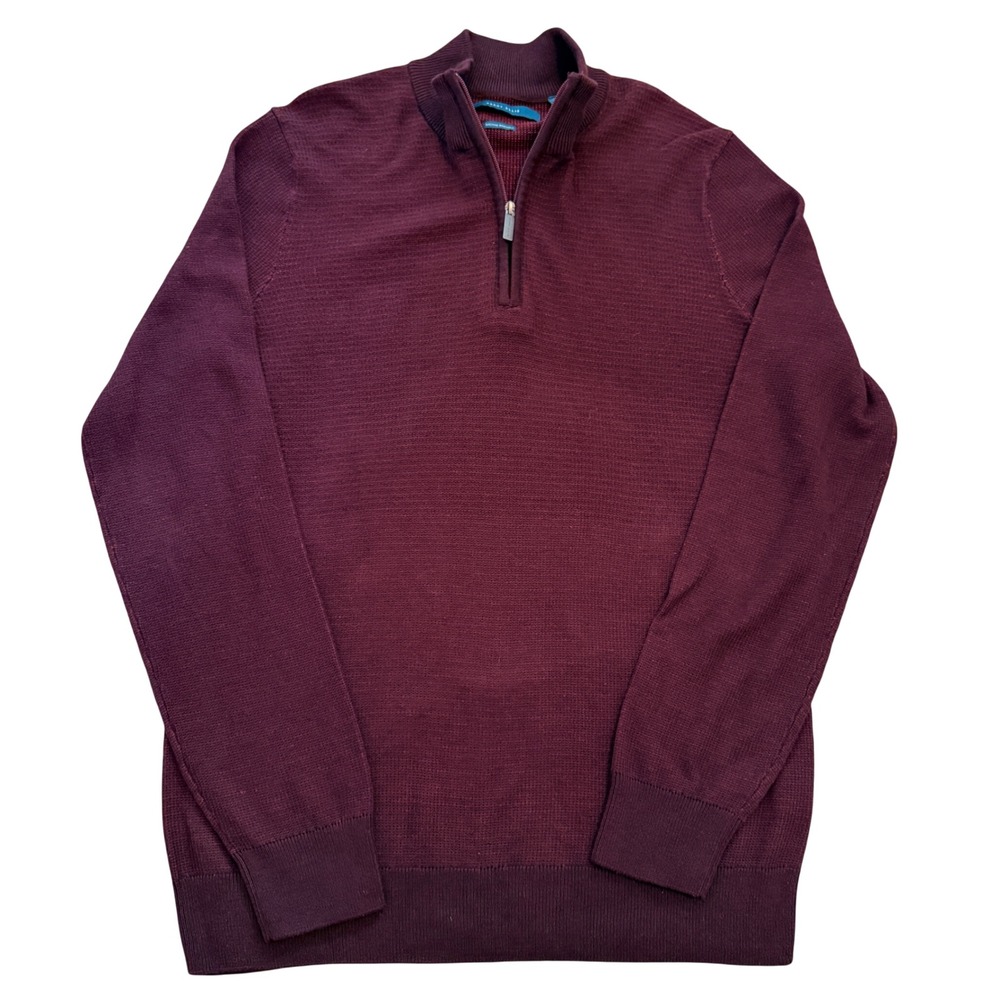 Perry Ellis Quarter Zip Sweater Mens Large Tall Port Burgundy Textured  NWT